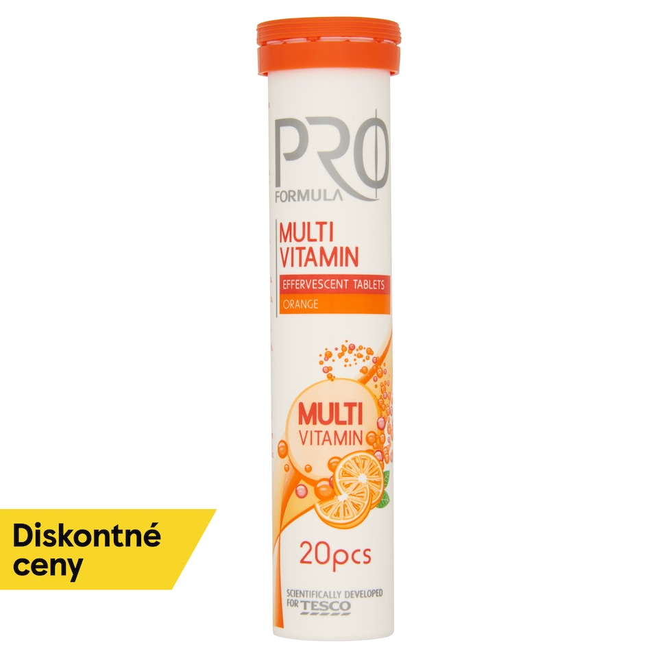 Tesco Pro Formula Šumivé tablety s vitamínmi s pomarančovou príchuťou 20 tabliet 80 g