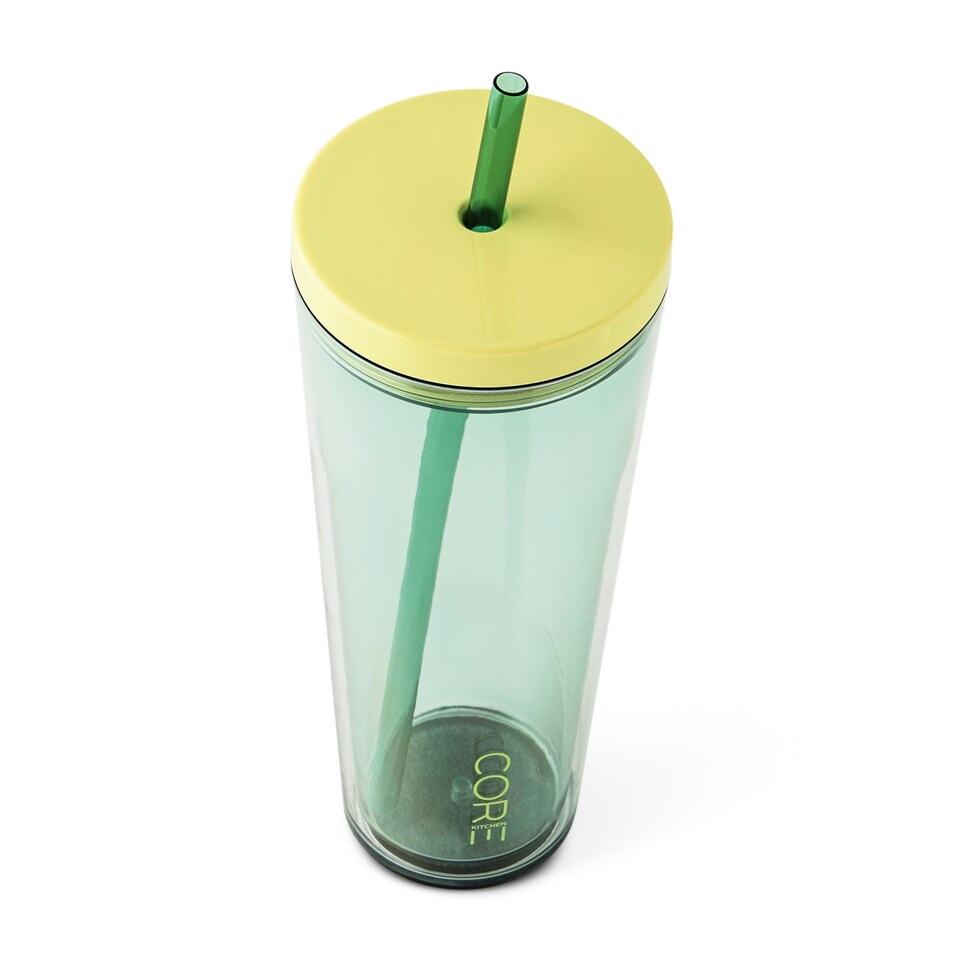 image 1 of Core Kitchen Green Axel Plastic Straw Tumbler Water Bottle 710ml
