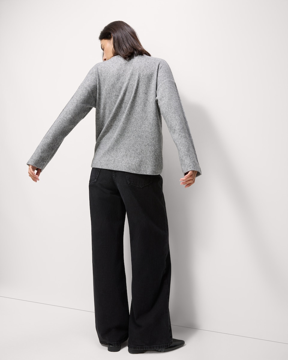 image 1 of F&F Brushed Dropped Shoulder Long Sleeved Top in Grey Marl