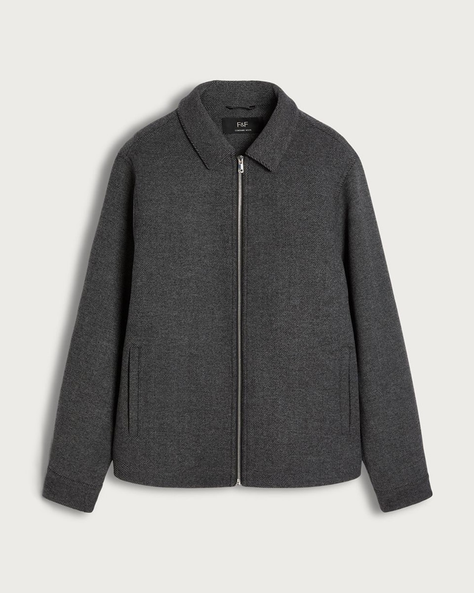 image 1 of F&F Wool Blend Zip Through Jacket in Grey