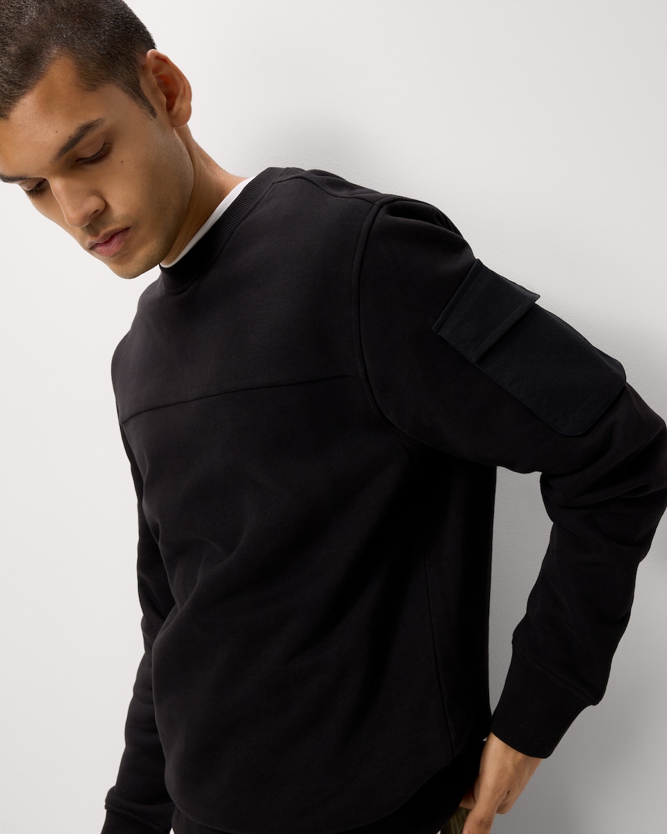 image 1 of F&F Cotton Rich Pocket Sleeve Sweatshirt in Black