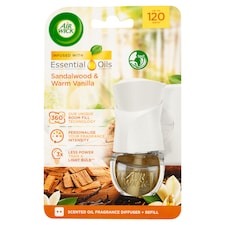 Air Wick Essential Oils Scented Oil Fragrance Diffuser + Refill Sandalwood & Warm Vanilla 19ml
