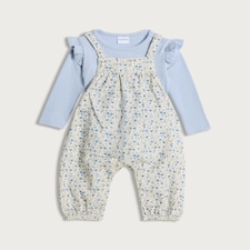 F&F Baby 2-Piece Cotton Rich Floral Dungarees and Top in Blue