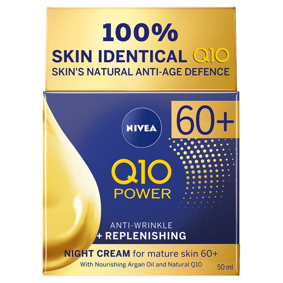 NIVEA Q10 Anti-Wrinkle Night Cream Moisturiser 60+ Skin 50ml 