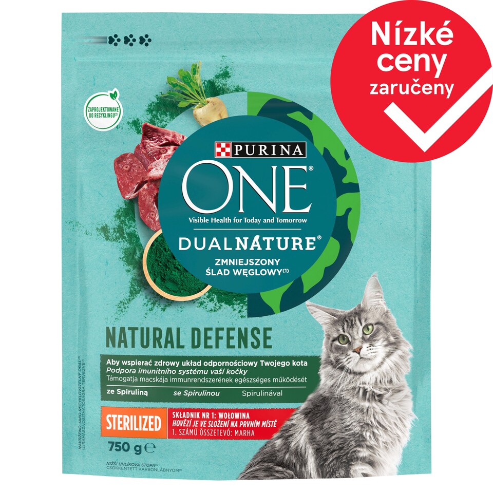 PURINA ONE DualNature NATURAL DEFENSE Sterilised s hovězím a spirulinou 750g