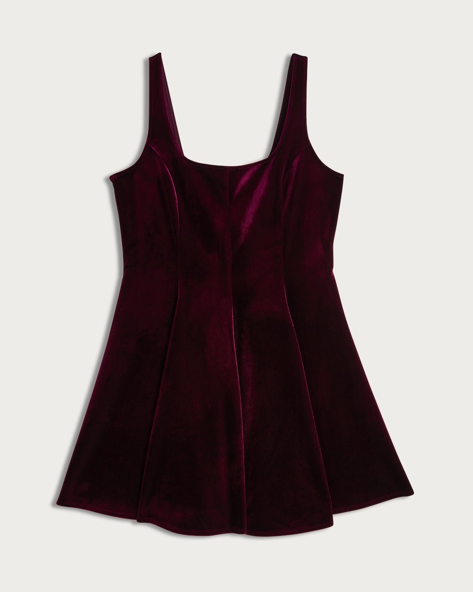 image 1 of F&F Velour Sleeveless Skater Dress in Burgundy