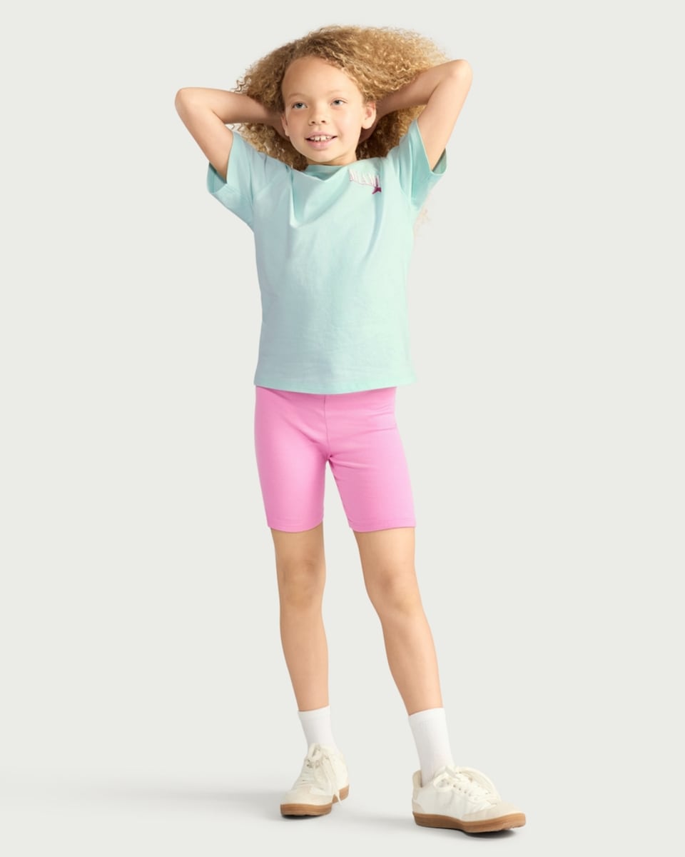 image 1 of F&F Girls 2-Piece Cotton Rich T-Shirt and Cycling Shorts Set in Multi Pink