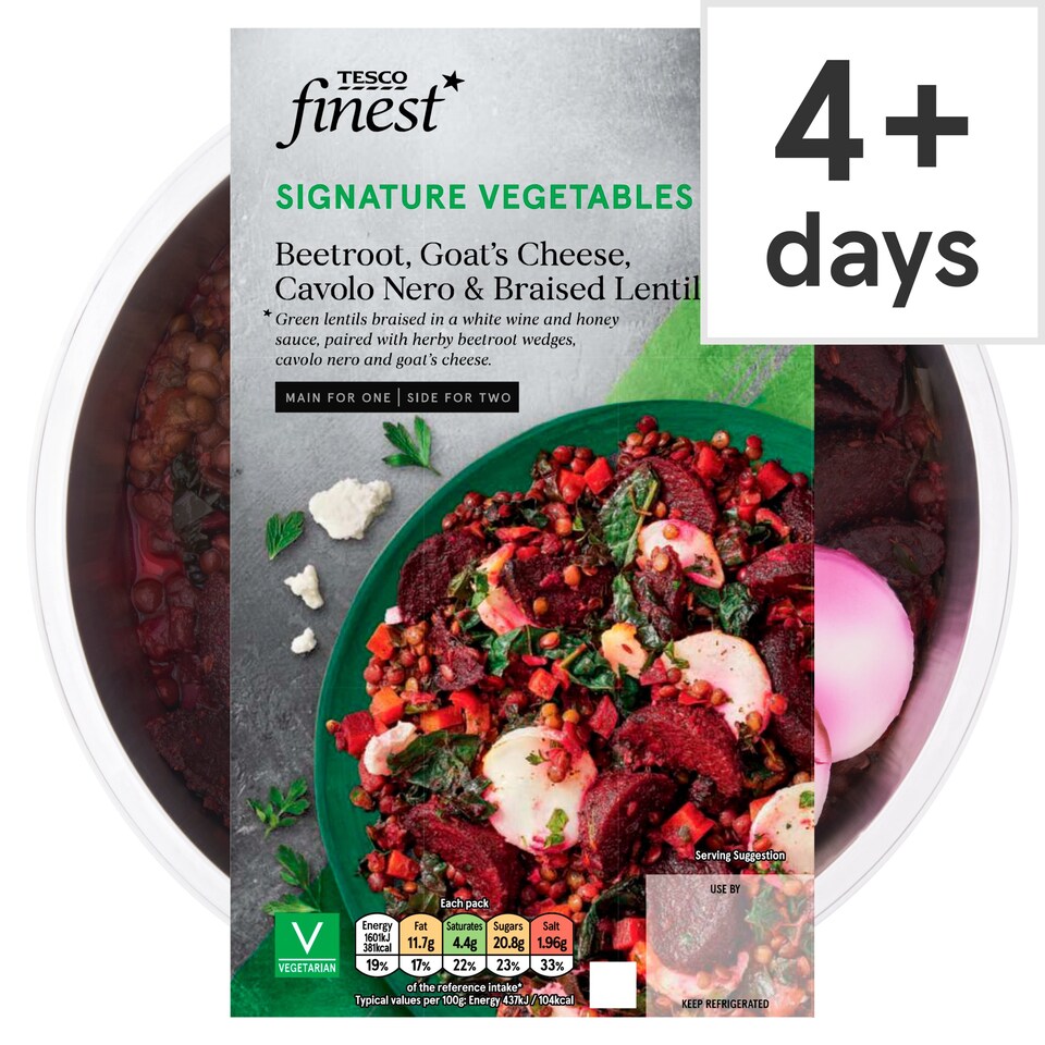 Tesco Finest Beetroot Goats Cheese Cavolo Nero Braised Lentils 400G Tesco Groceries