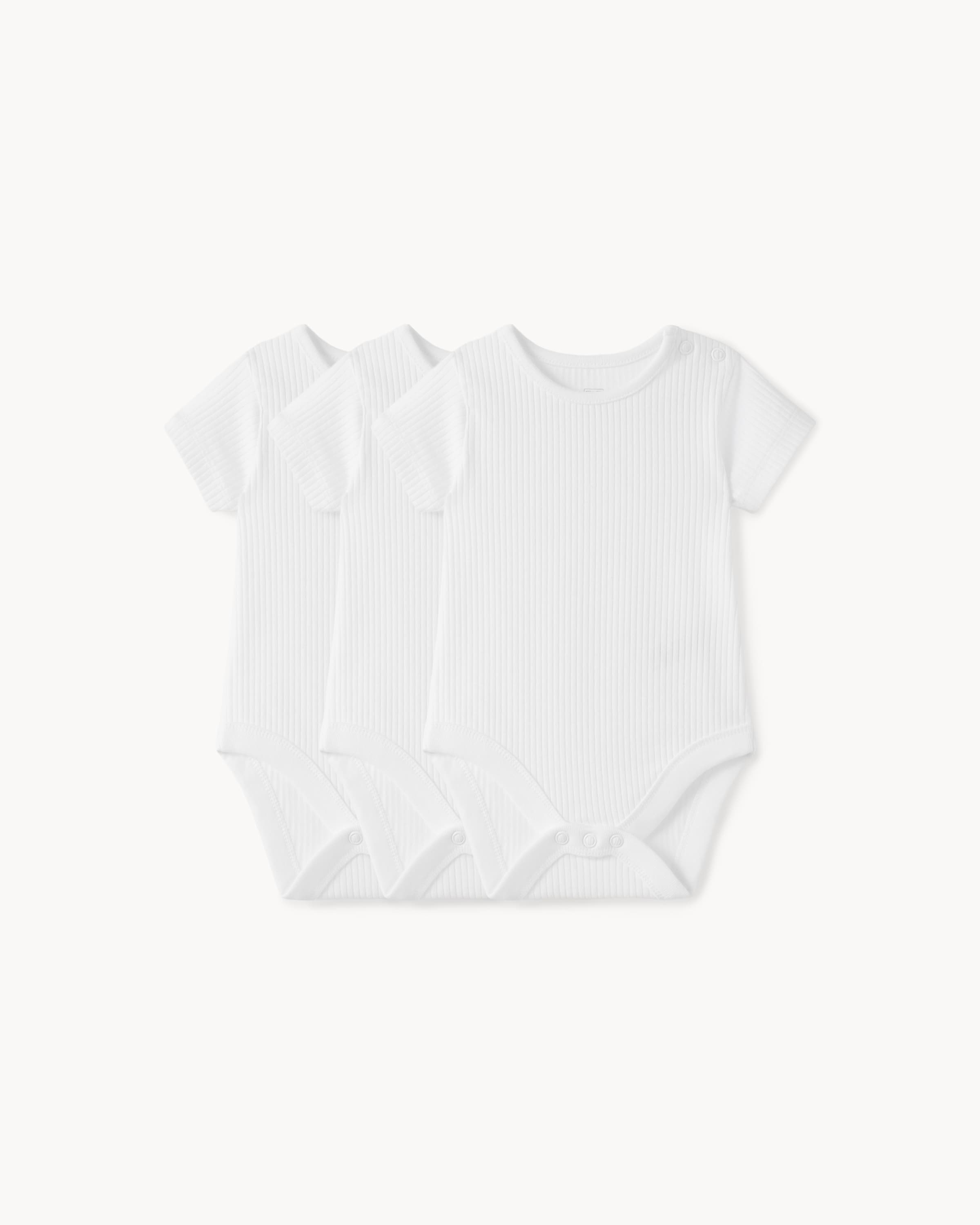 F&F Baby 3-Pack Pure Cotton Ribbed Short Sleeved Bodysuits in White
