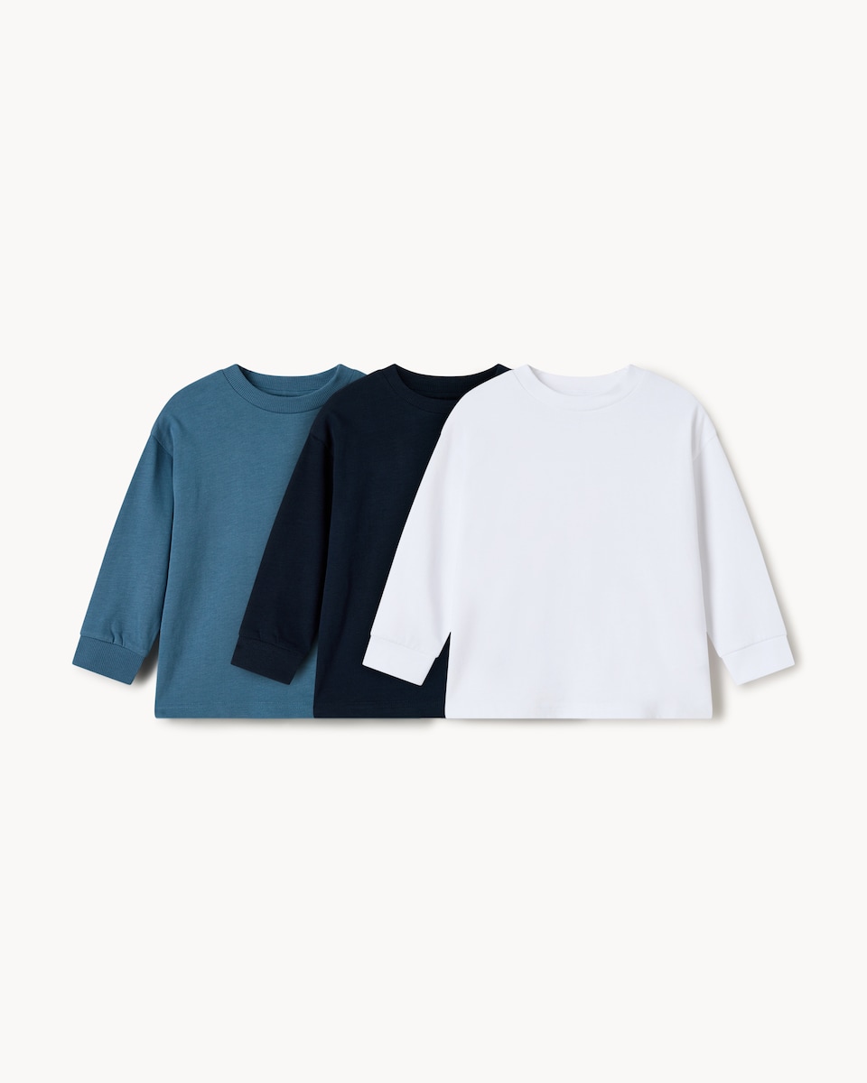 image 1 of F&F Boys 3-Pack Pure Cotton Long Sleeved Tops in Blue
