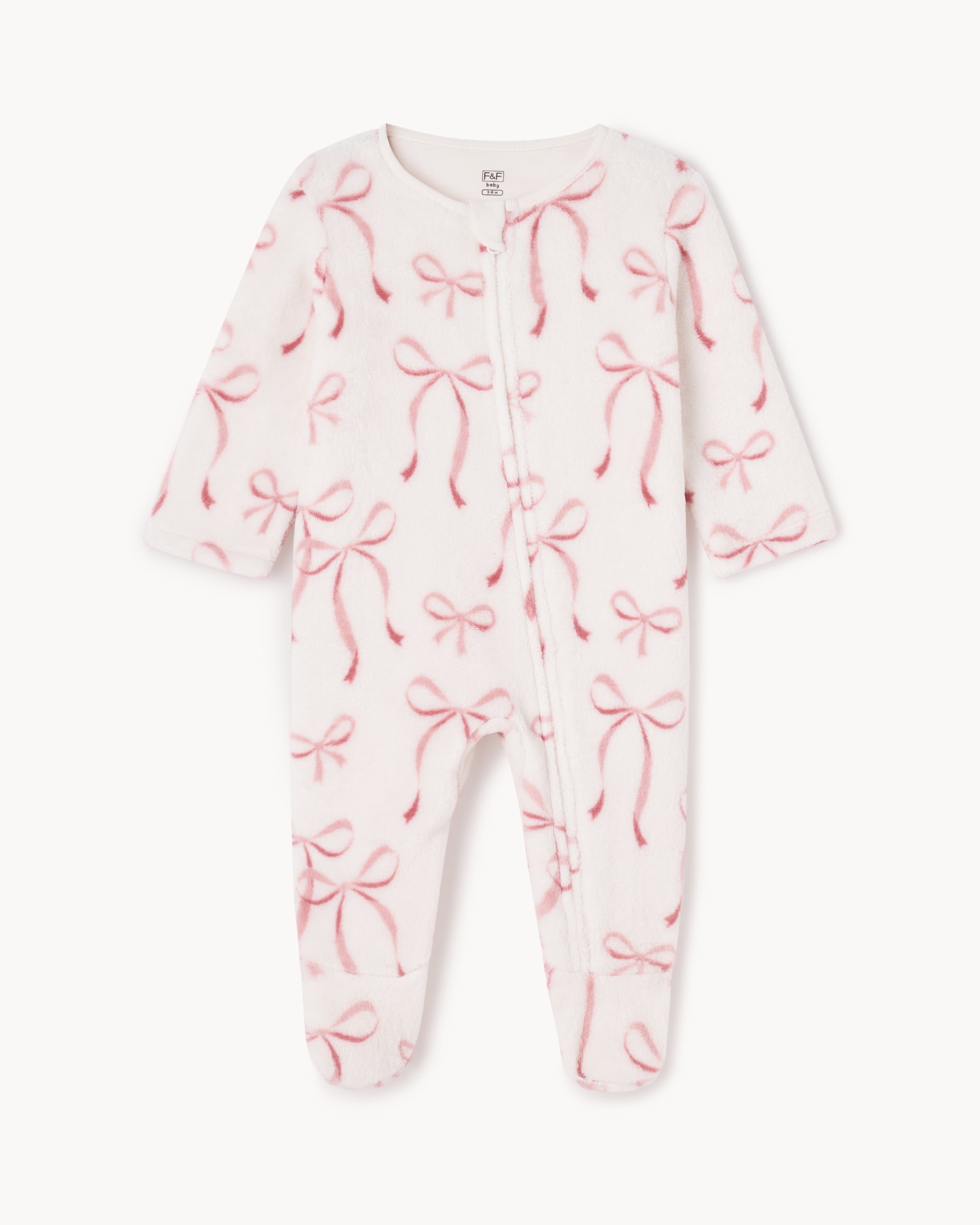 F&F Baby Fleece Bow Sleepsuit in White