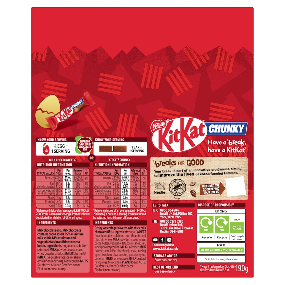 image 1 of Kit Kat Chunky Milk Chocolate Large Easter Egg 190G