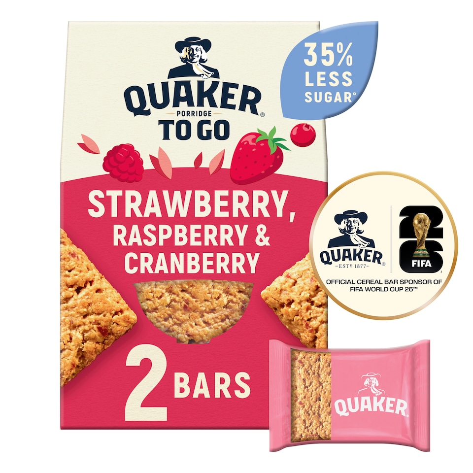 image 1 of Quaker Porridge To Go Strawberry Raspberry & Cranberry Bars 2X55G