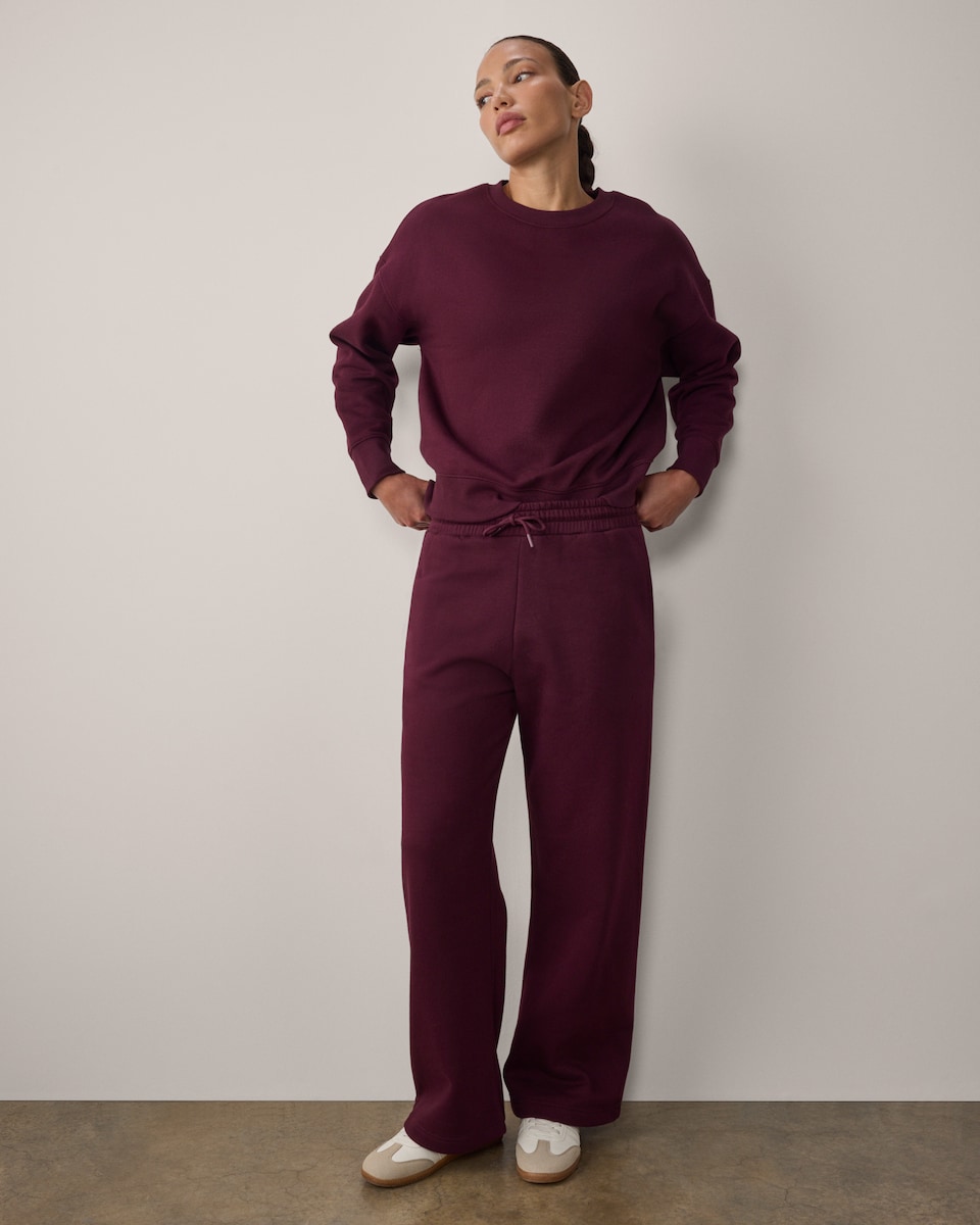 image 1 of F&F Cotton Rich Wide Leg Joggers in Burgundy