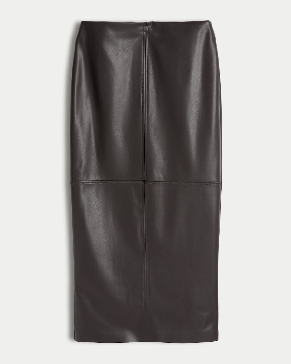 image 1 of F&F Faux Leather Midaxi Pencil Skirt in Brown