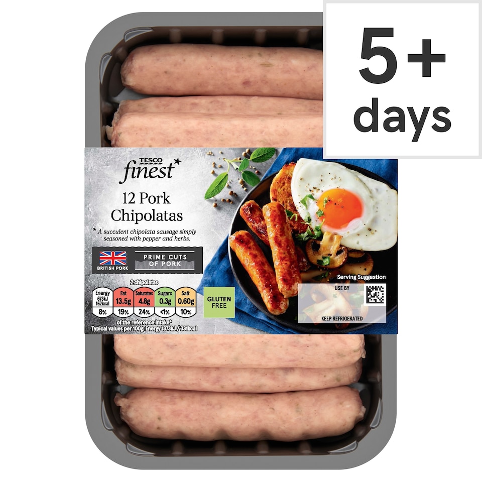 Tesco Finest 12 Pork British Chipolatas 375G