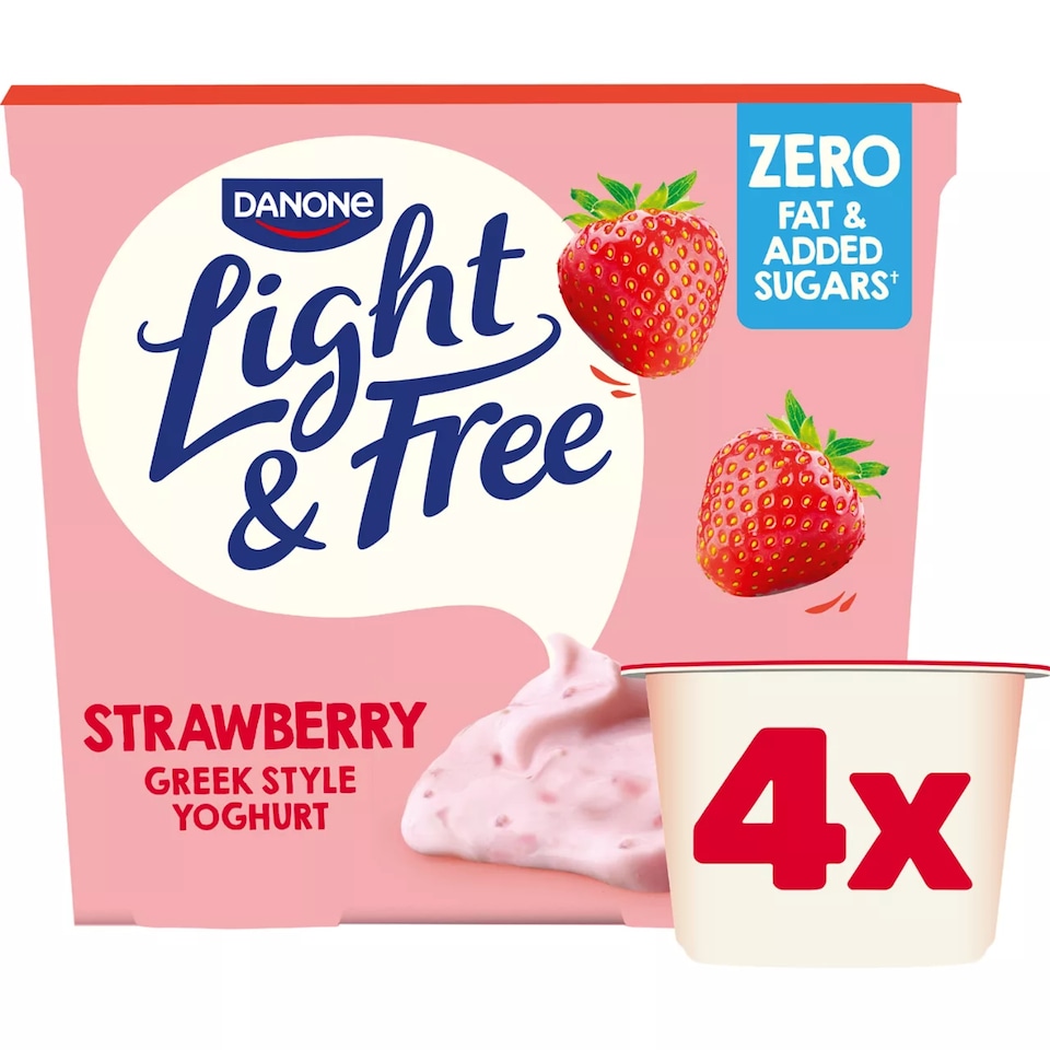 image 1 of Light & Free Strawberry Greek Style Fat Free Yoghurt 4x115g