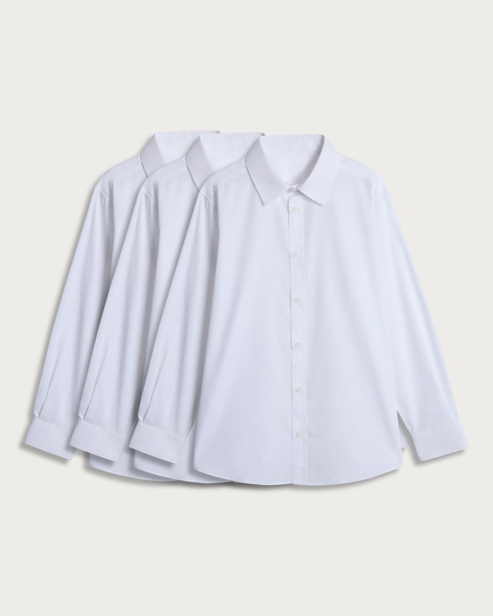 image 1 of F&F School Boys 3-Pack Cotton Blend Generous Fit Long Sleeved Shirts in White