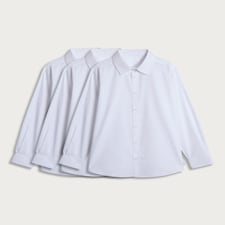 F&F School Boys 3-Pack Cotton Blend Generous Fit Long Sleeved Shirts in White