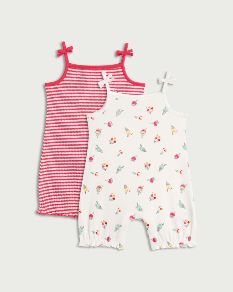image 1 of F&F Baby 2-Pack Cotton Rich Sleeveless Rompers in Multi