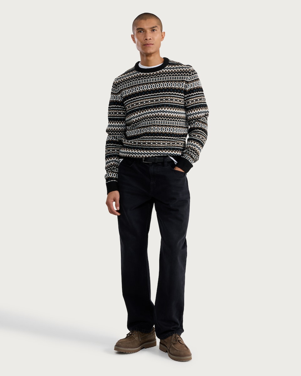 image 1 of F&F Fair Isle Knitted Jumper in Black