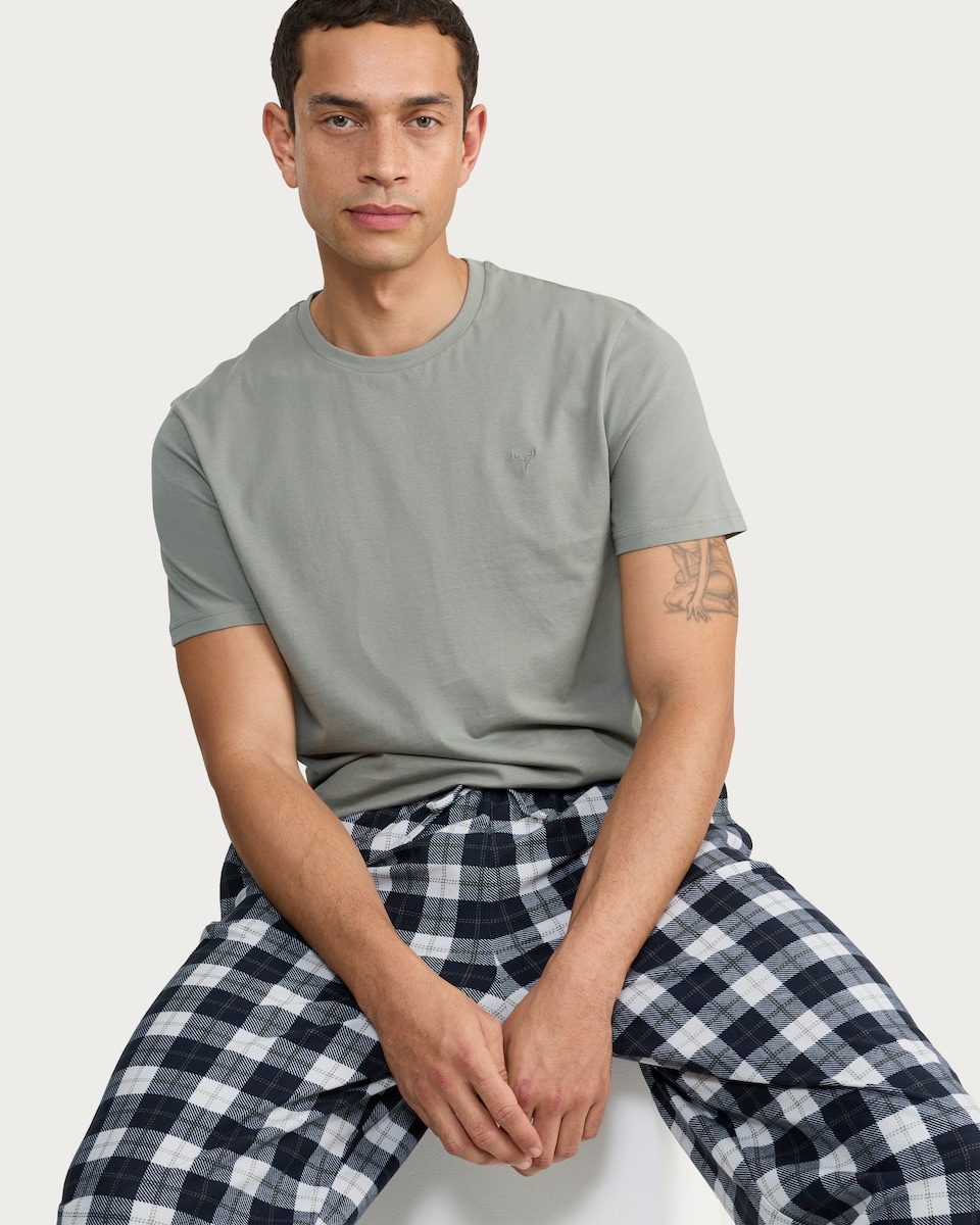 image 1 of F&F Embroidered Top and Check Bottoms Pyjamas in Multi