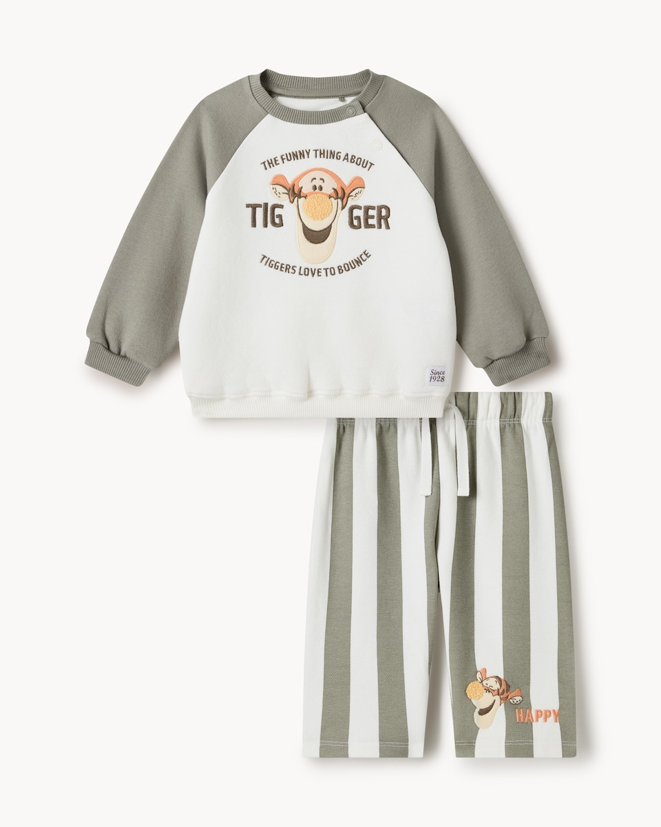 image 1 of Disney Tigger Cotton Rich Sweatshirt and Striped Joggers Set in Grey