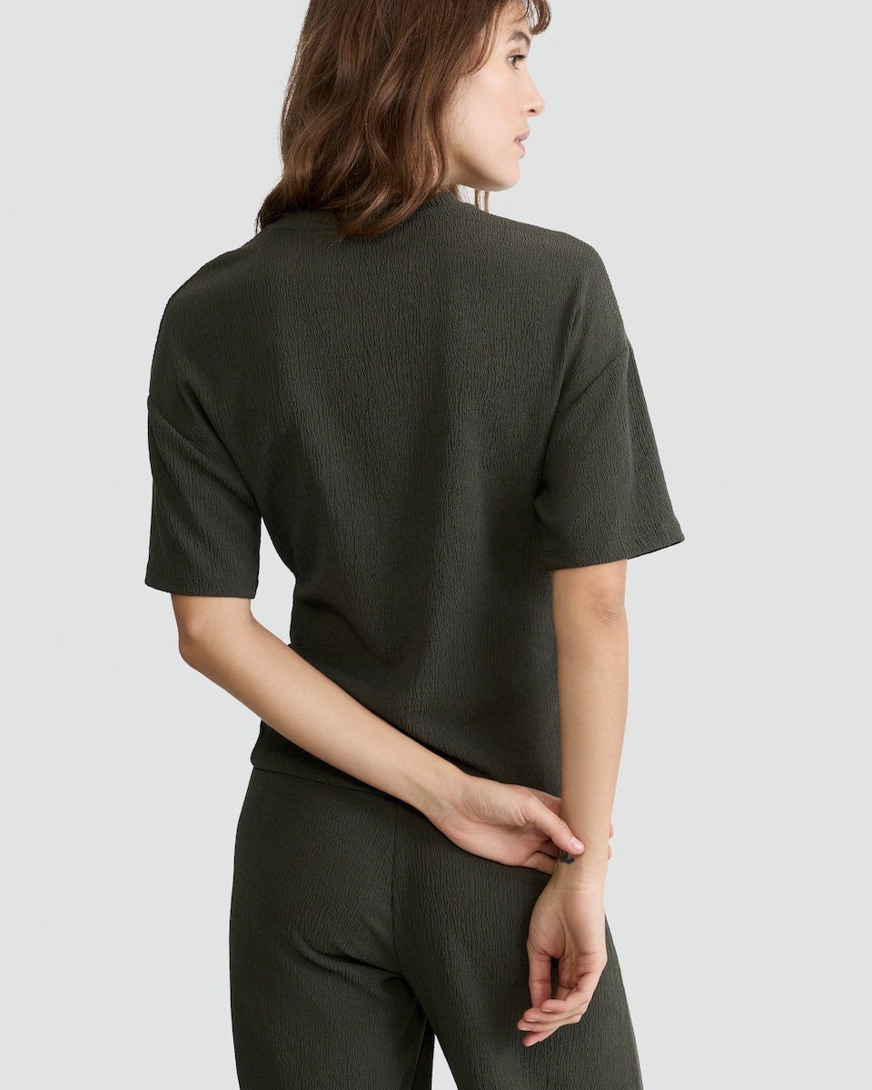 image 1 of F&F Crinkle Tie Front Co-ord Top in Olive
