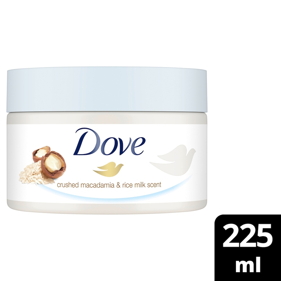 image 1 of Dove Crushed Macadamia & Rice Milk Exfoliating Body Scrub 225ml