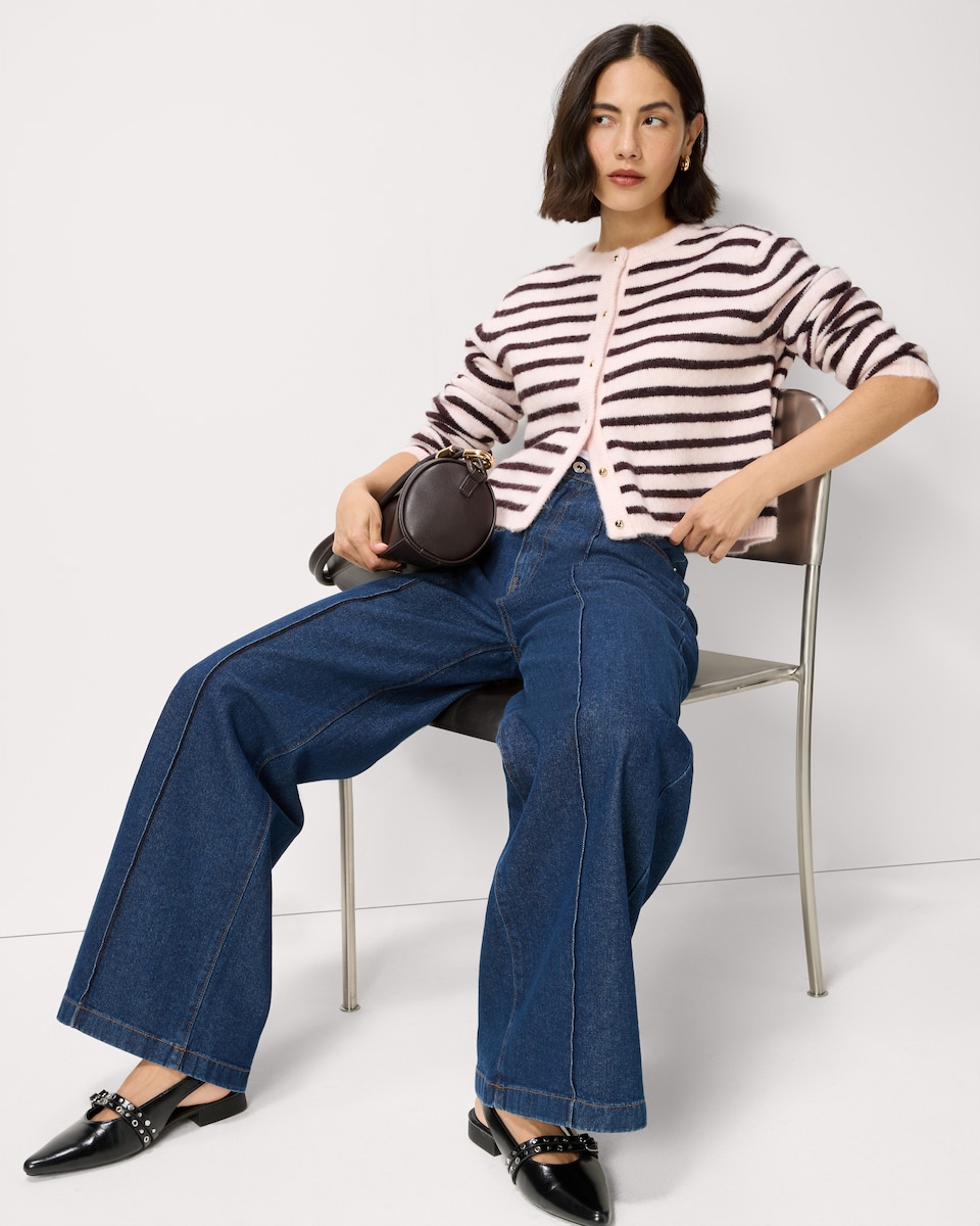 image 1 of F&F Striped Button Up Cardigan in Multi Pink