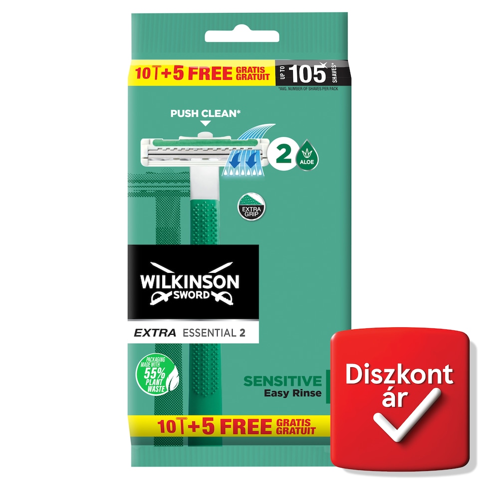 Wilkinson Sword Extra Essential 2 Sensitive 2 rugalmas pengével ellátott borotva 15 db