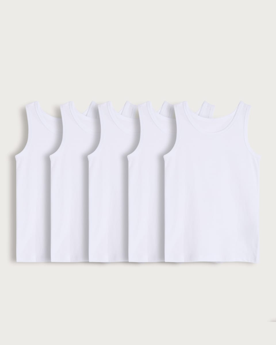 F&F School Boys 5-Pack Pure Cotton Vests in White