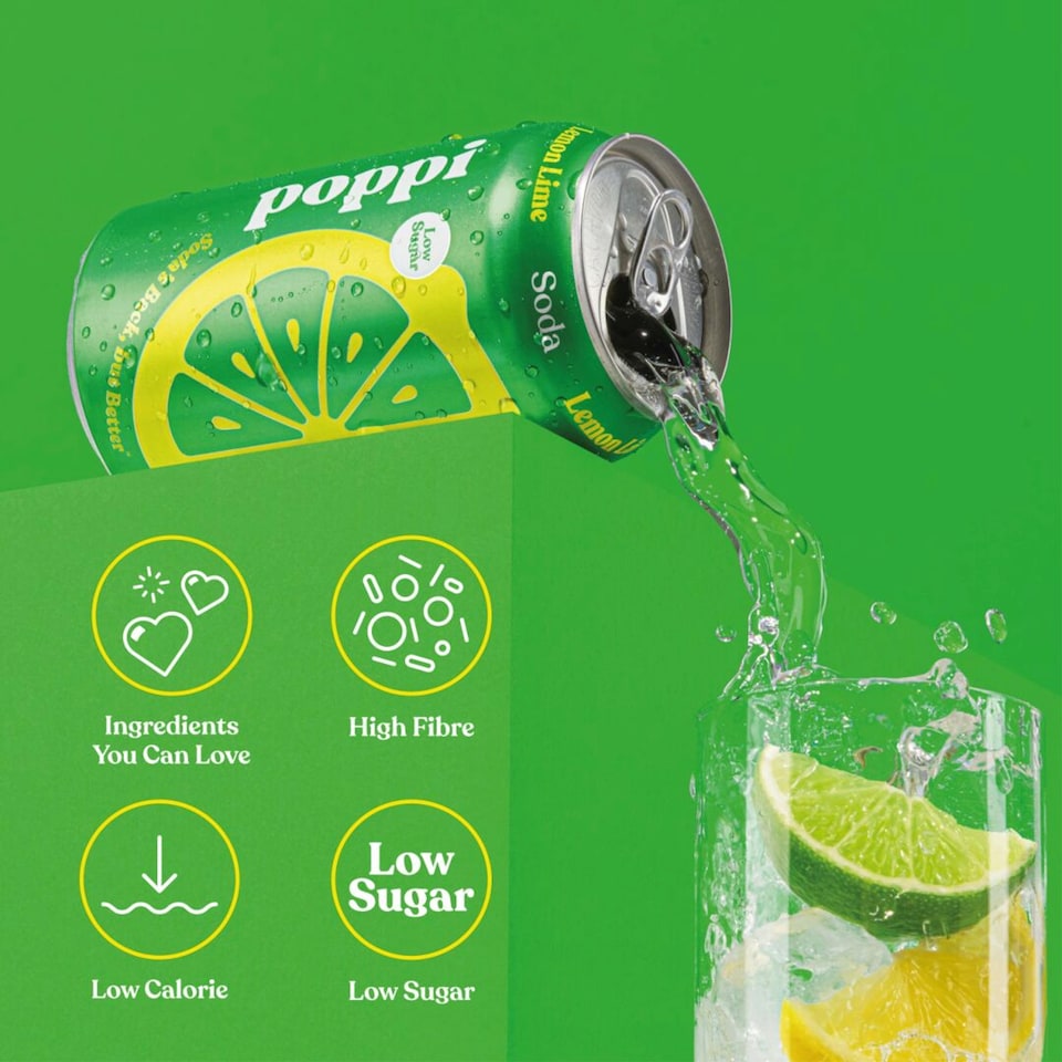 image 1 of Poppi LEMON & LIME Soda Low Sugar 330ml