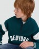 image 1 of F&F Boys Cotton Rich New York Quarter Zip Sweatshirt in Green