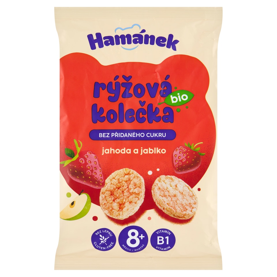 Obrázek 1 pro produkt Hamánek Rýžová bio kolečka jahoda a jablko 35g