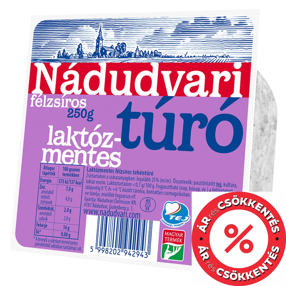 Nádudvari laktózmentes félzsíros tehéntúró 250 g