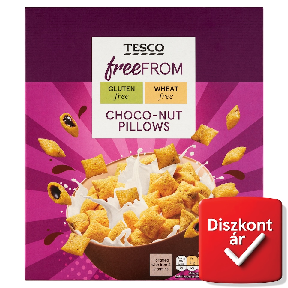 Tesco Free From gluténmentes gabonapárnácskák mogyorós-csokoládés ízű töltelékkel 300 g