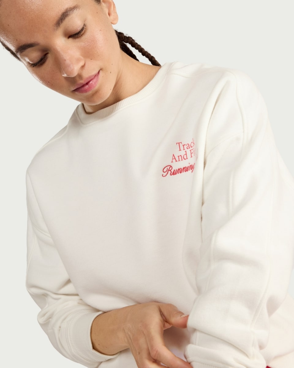 image 1 of F&F Active AFTERCLASS Cotton Rich Track and Field Sweatshirt in Cream