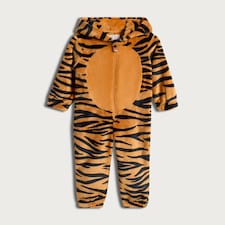 F&F Boys Fleece Tiger Print Zip Up Hooded Onesie in Orange
