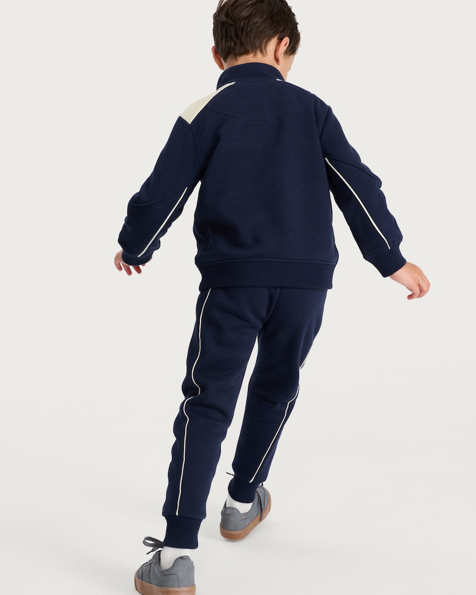 image 1 of F&F Boys 2-Piece Cotton Rich Half Zip Sweatshirt and Joggers Set in Navy