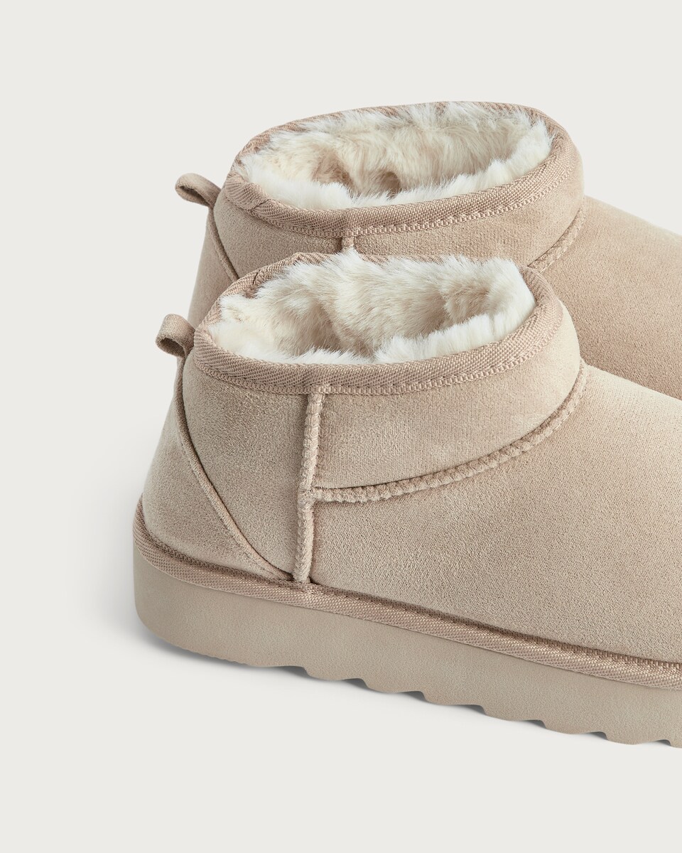 image 1 of F&F Faux Fur Lined Platform Slippers in Neutral