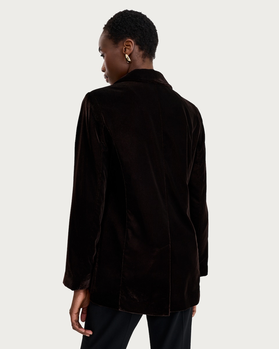 image 1 of F&F Velvet Single Button Blazer in Brown
