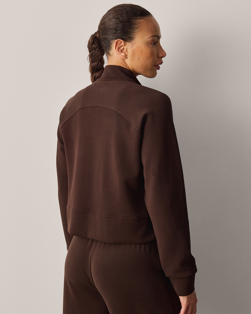 image 1 of F&F Active AFTERCLASS Scuba Zip Through Sweatshirt in Chocolate