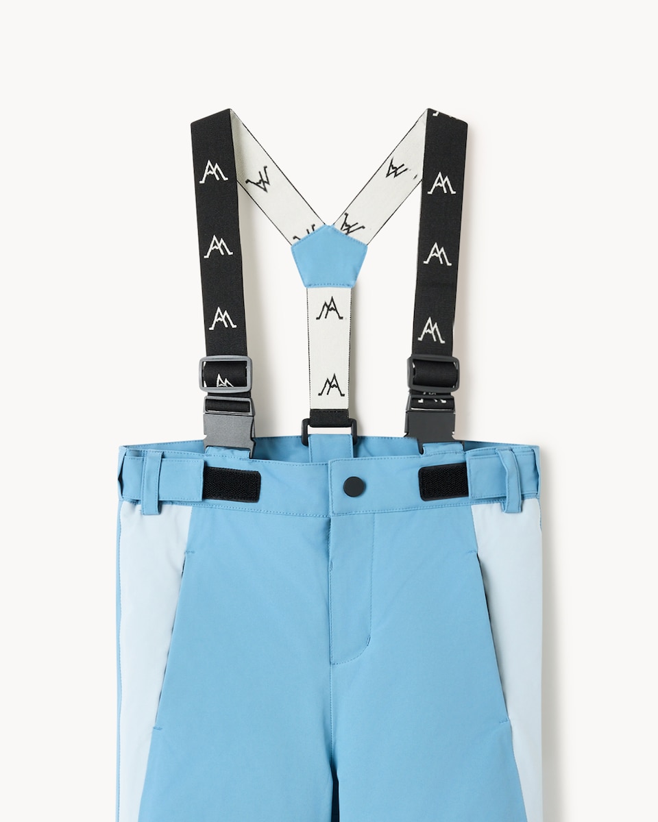 image 1 of F&F Boys Adjustable Strap Waterproof Trousers in Blue