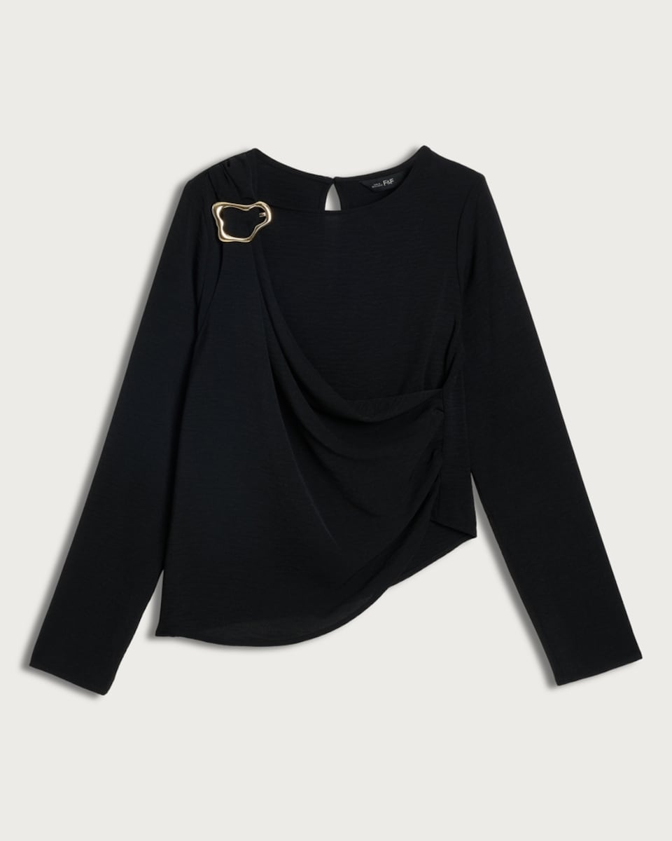 F&F Draped Metal Buckle Long Sleeved Co-ord Top in Black