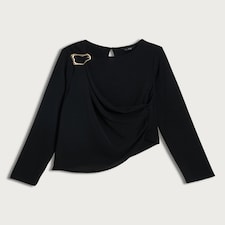 F&F Draped Metal Buckle Long Sleeved Co-ord Top in Black