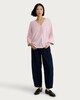image 2 of F&F V Neck Button Cuff Blouse in Pink