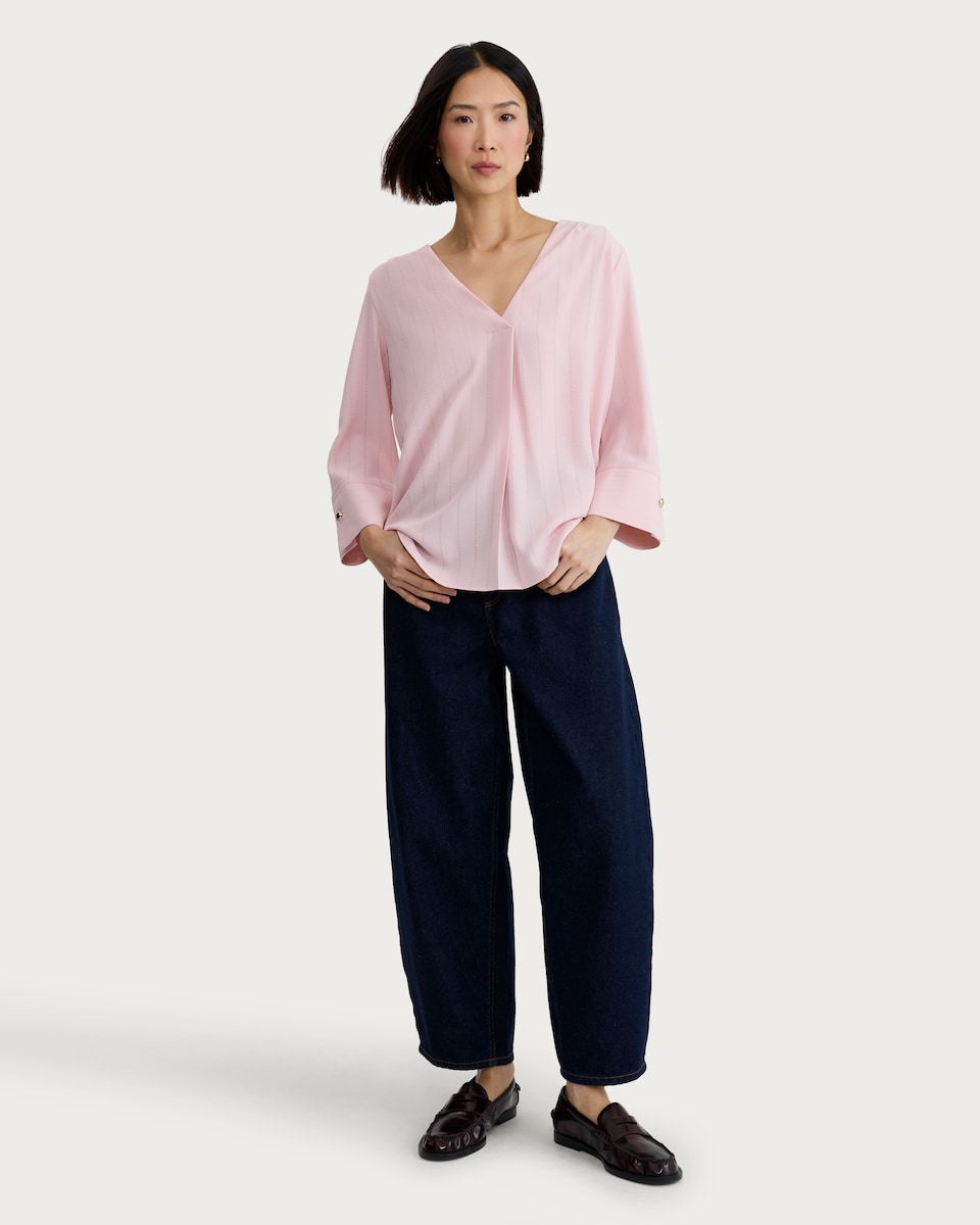 image 1 of F&F V Neck Button Cuff Blouse in Pink
