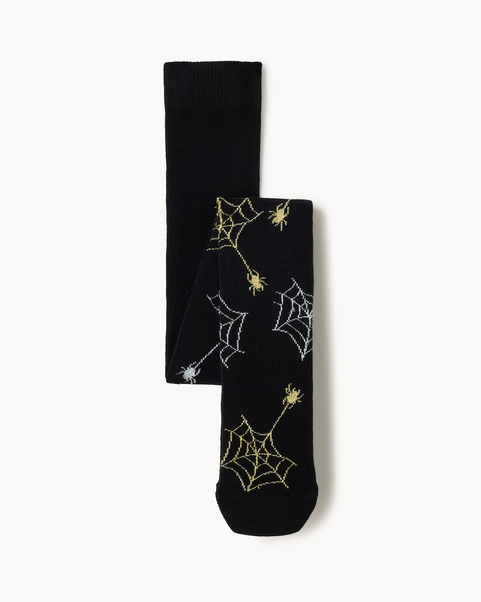 F&F Girls Cotton Rich Halloween Spider Web Tights in Black