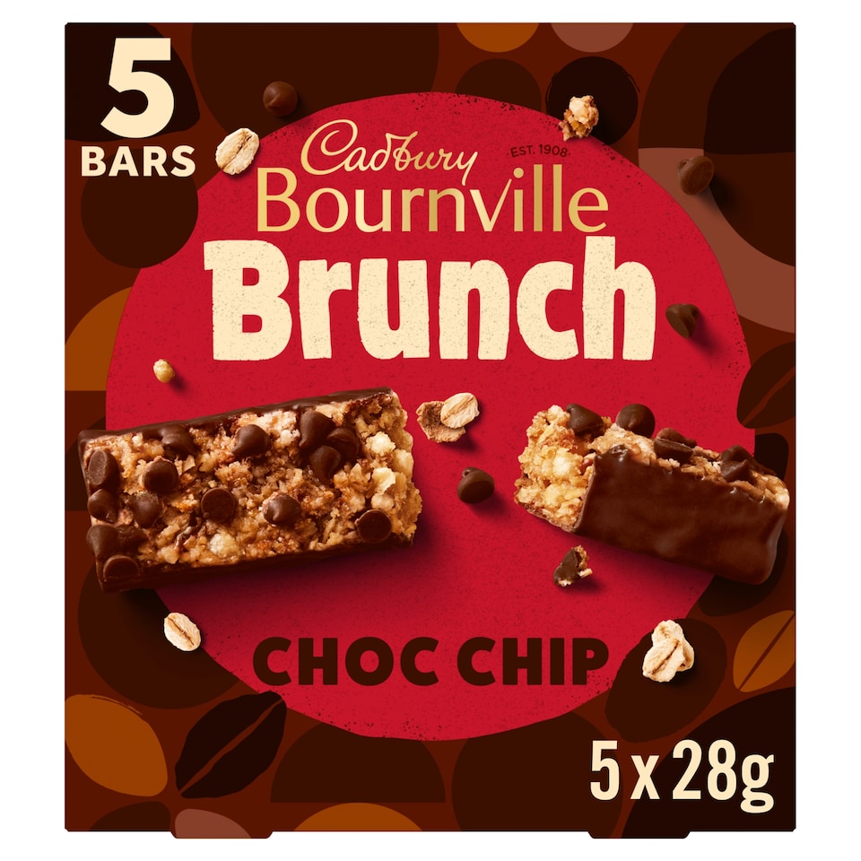 image 1 of Cadbury Brunch Bournville Dark Chocolate Chip Wholegrain Cereal Bars 5 x 28g